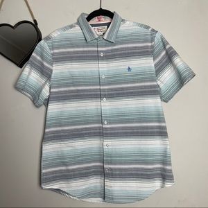 Original Penguin Blue Striped Button Down Shirt L
